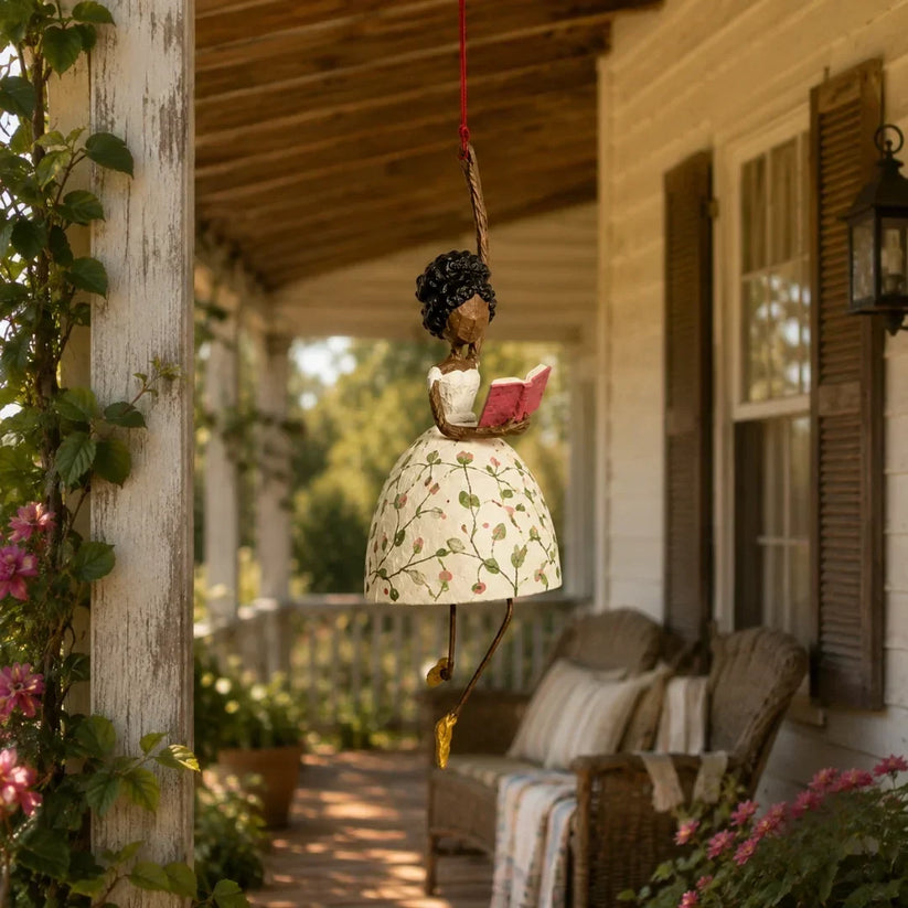 Hand-Painted Dancing Lady Hanging Ornament With Songbird