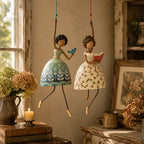 Hand-Painted Dancing Lady Hanging Ornament With Songbird
