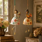 Hand-Painted Dancing Lady Hanging Ornament With Songbird
