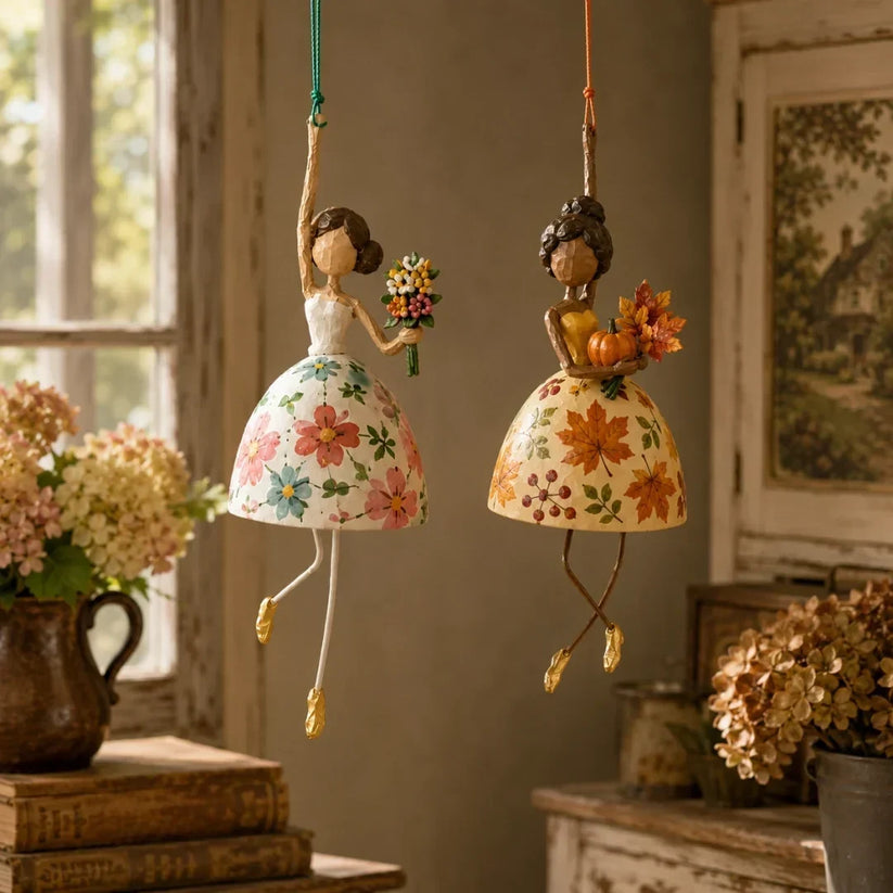 Hand-Painted Dancing Lady Hanging Ornament With Songbird
