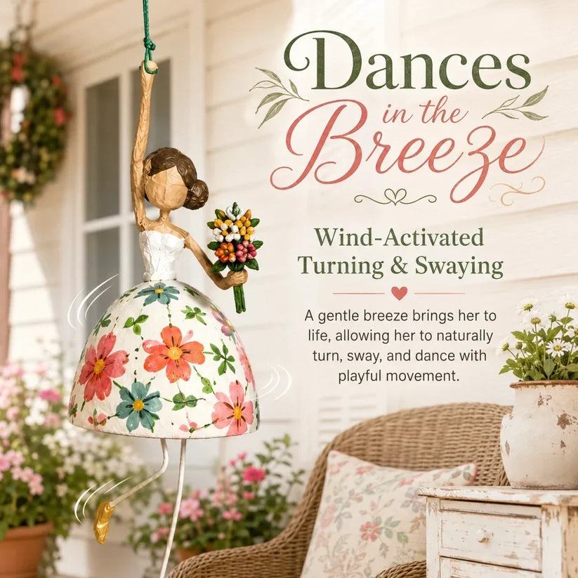 Hand-Painted Dancing Lady Hanging Ornament With Songbird