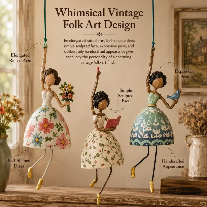 Hand-Painted Dancing Lady Hanging Ornament With Songbird