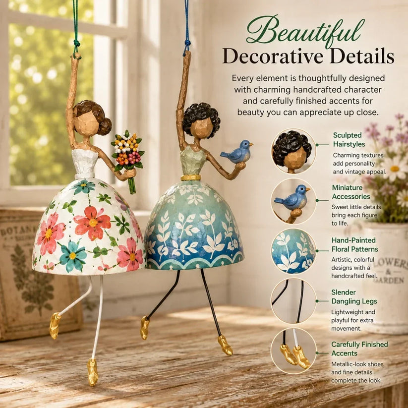 Hand-Painted Dancing Lady Hanging Ornament With Songbird