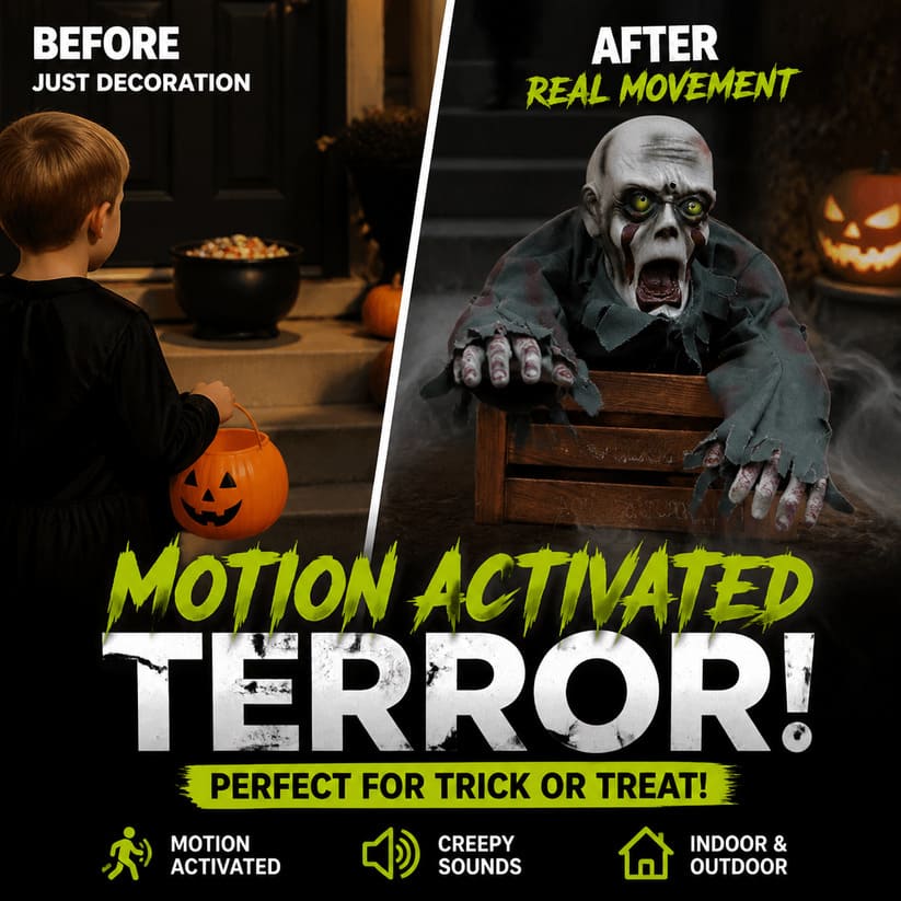 Crawling Halloween Skeleton Prop With Glowing Eyes & Sound