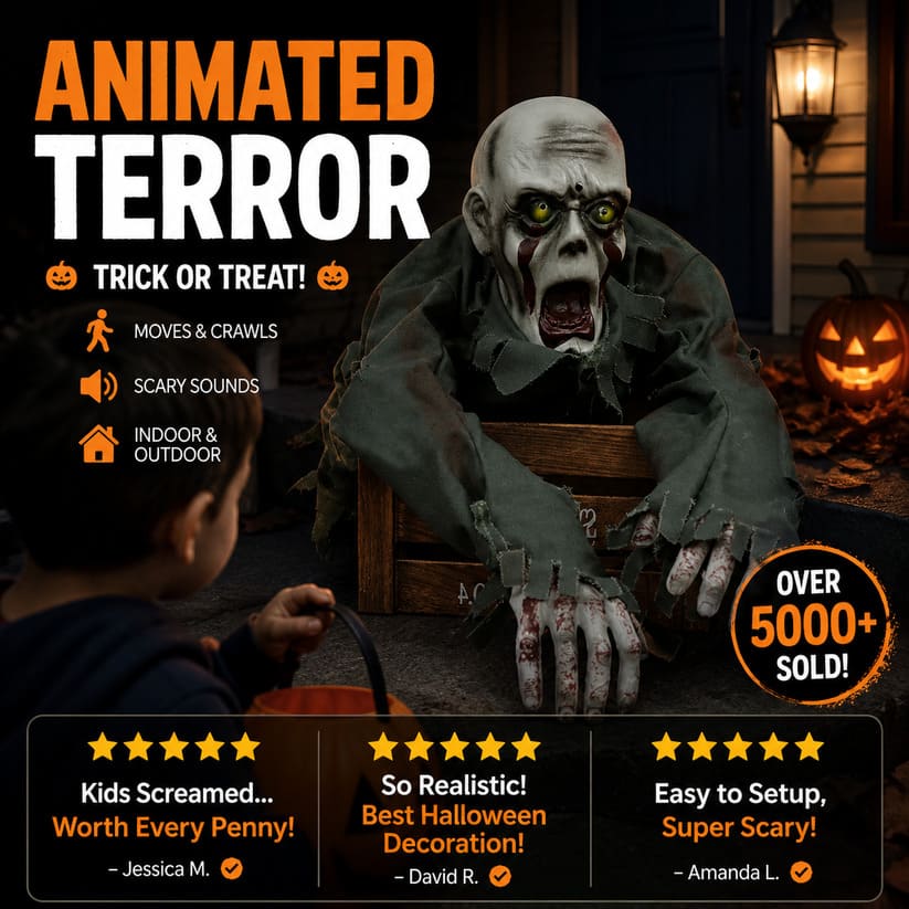 Crawling Halloween Skeleton Prop With Glowing Eyes & Sound