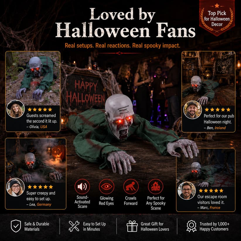 Crawling Halloween Skeleton Prop With Glowing Eyes & Sound