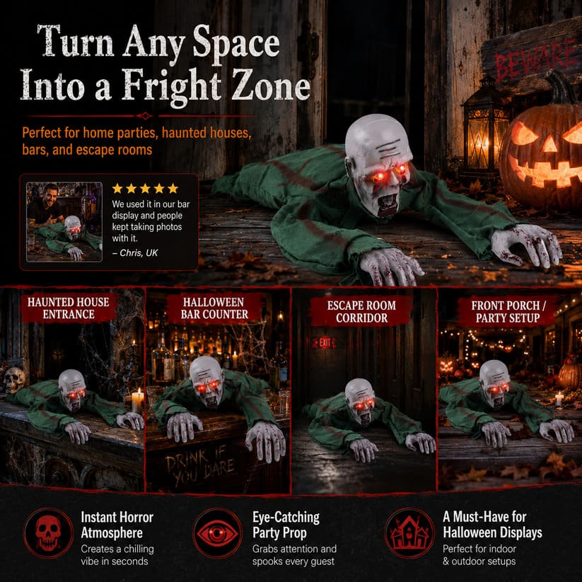 Crawling Halloween Skeleton Prop With Glowing Eyes & Sound