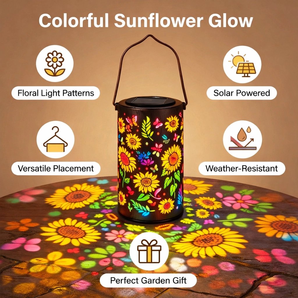 🌻 Sunflower Motif Solar Garden Lantern – IP55 Waterproof Outdoor Decor Light