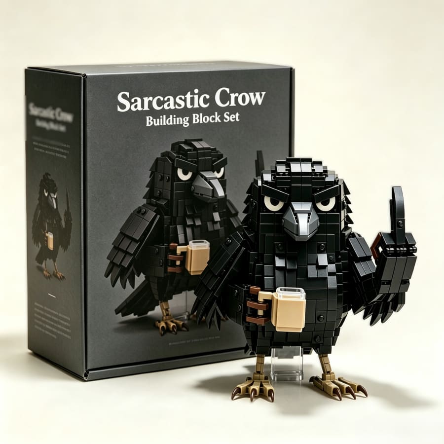 Sarcastic Crow Building Block Set With Coffee Cup