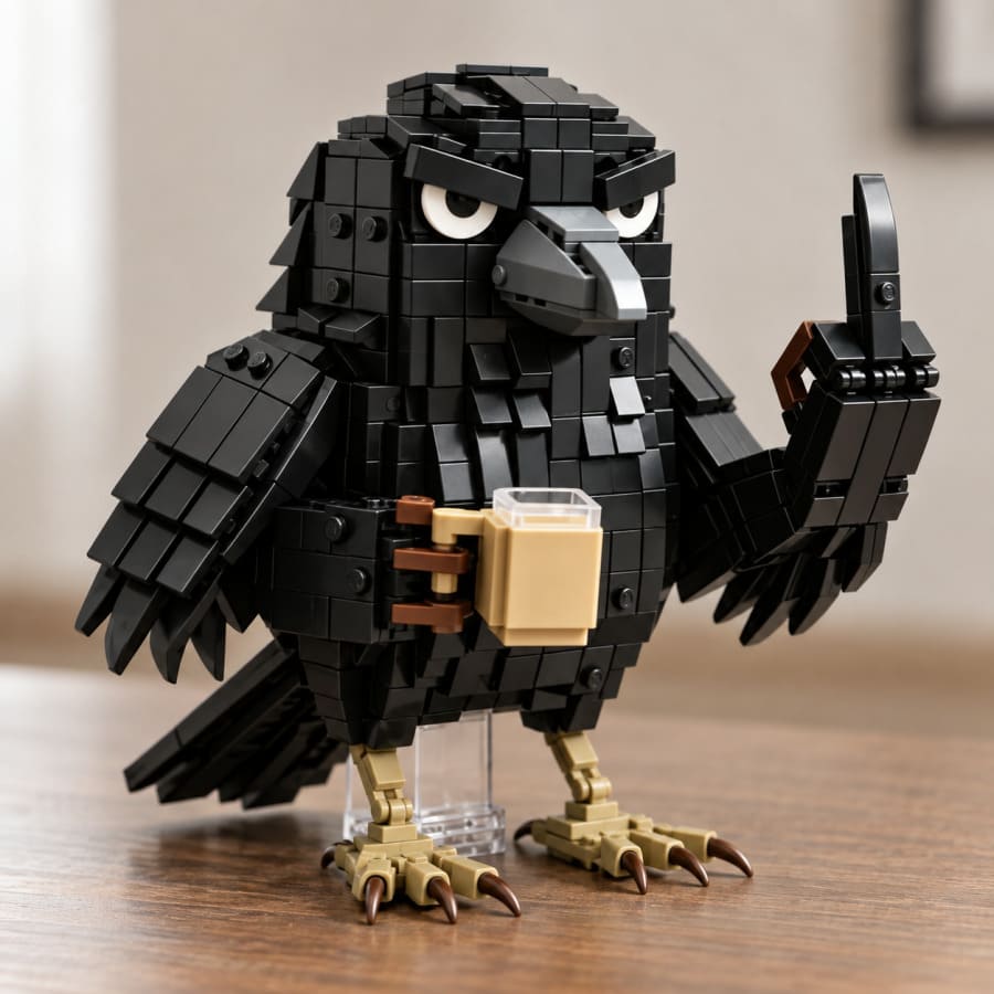 Sarcastic Crow Building Block Set With Coffee Cup
