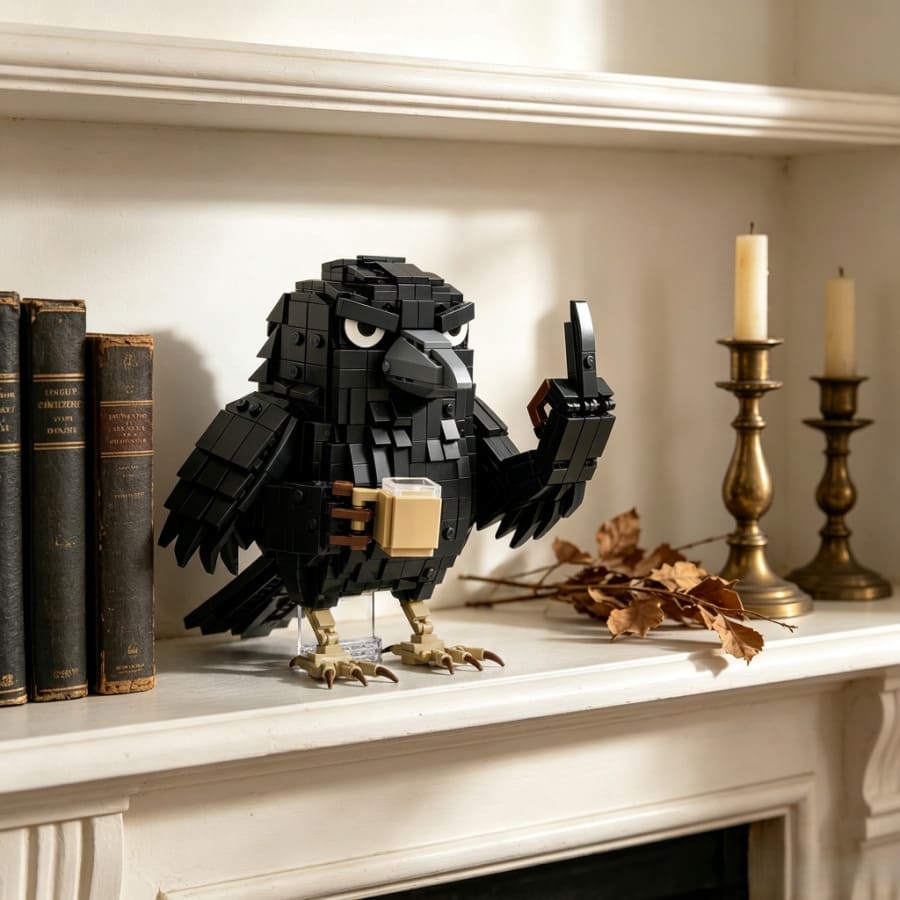 Sarcastic Crow Building Block Set With Coffee Cup