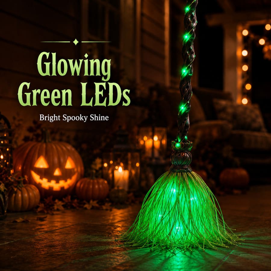 Animated Witch Broom Halloween Decor With LED Lights