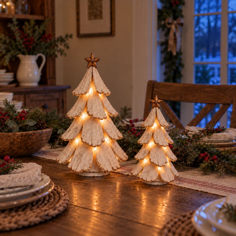Vintage Lighted Christmas Tree Figurine With Warm LED Glow