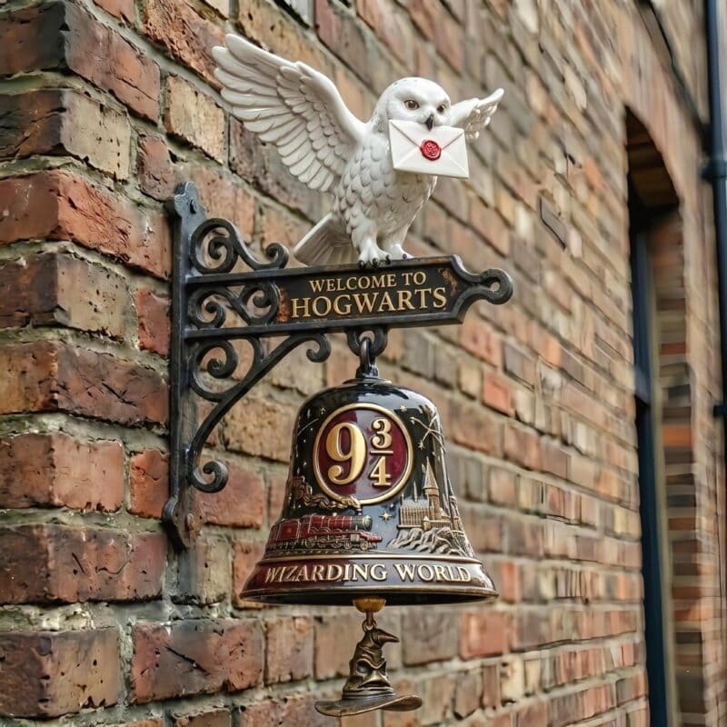 Owl Wall Bell With Vintage Cast Iron Wizarding Decor