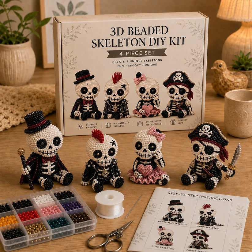 DIY 3D Beaded Skeleton Embroidery Kit – Handmade Craft Set