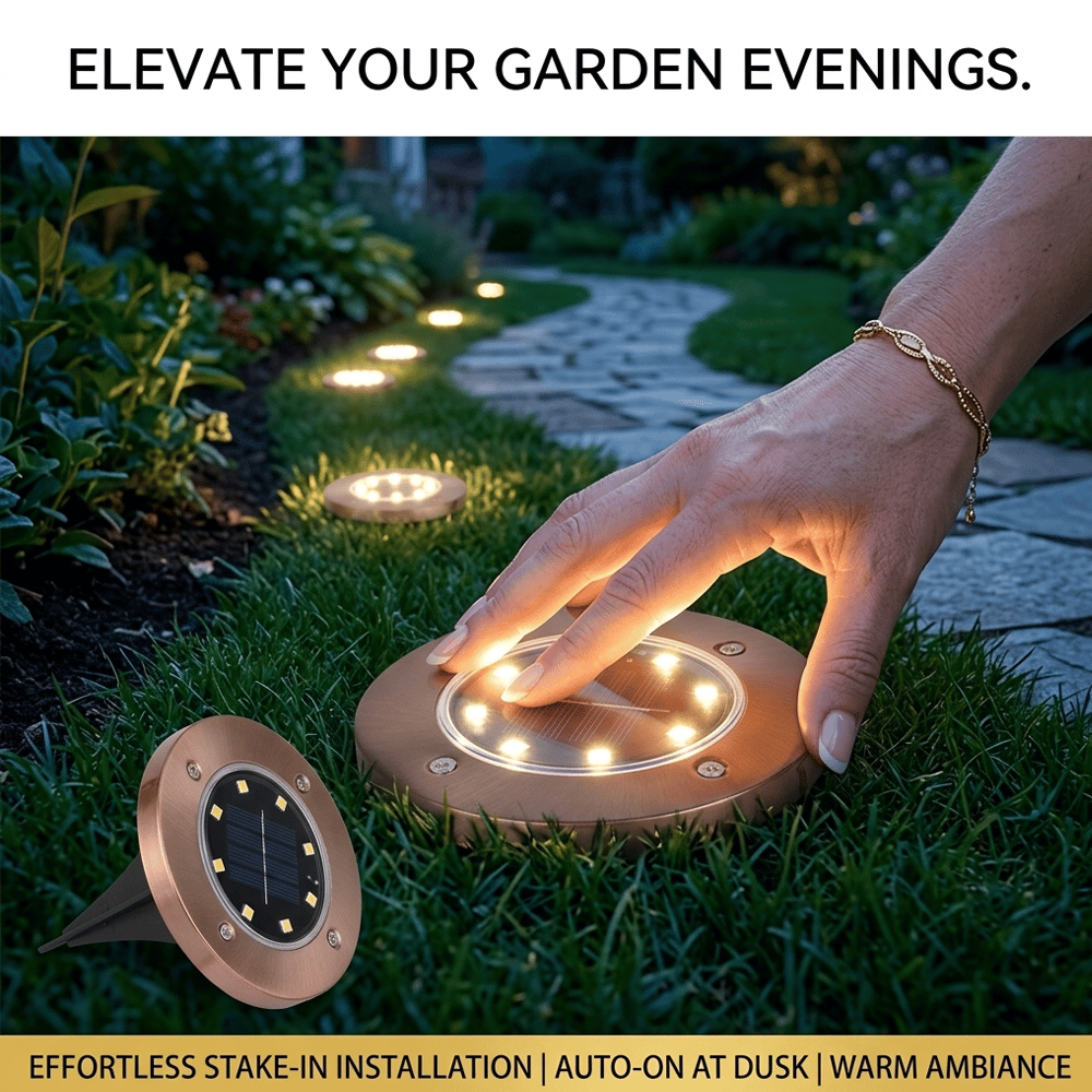 Solar Ground Lights – 8 LED Outdoor Disk Lights