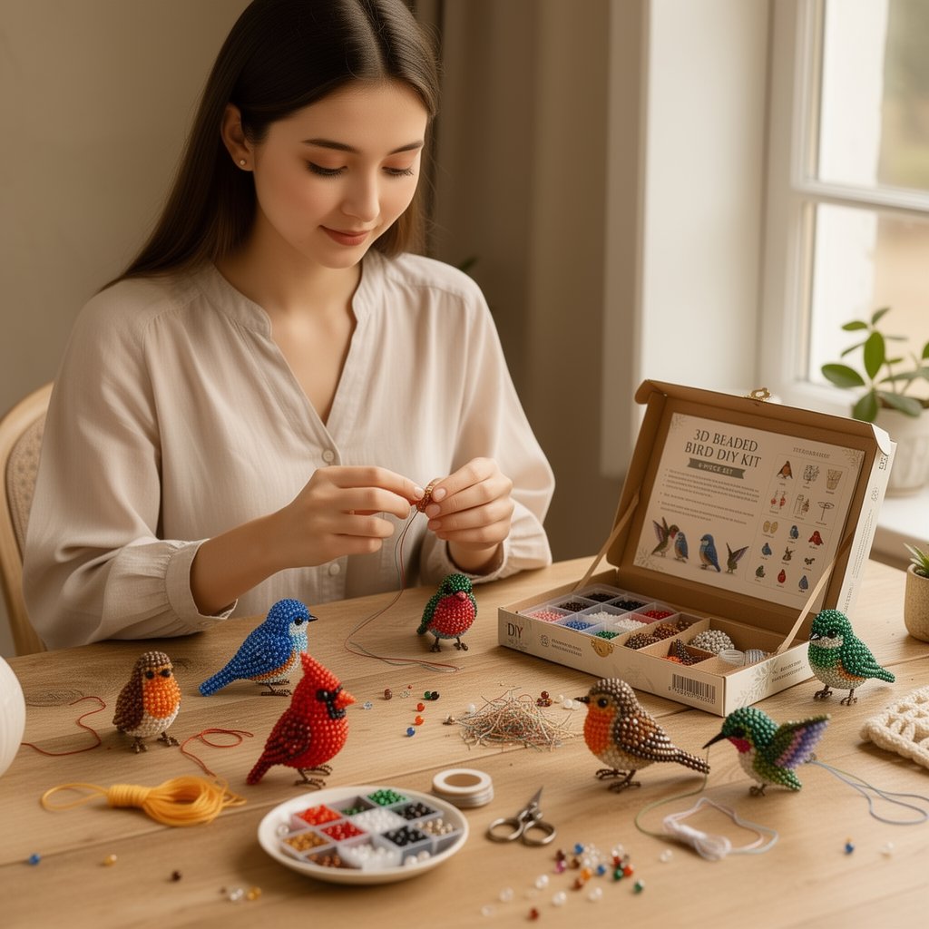 DIY 3D Beaded Woodland Friends Embroidery Kit – 4PCS Handmade Craft Set