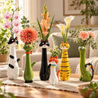 Cute Long Neck Cat Resin Vase For Playful Home Decor
