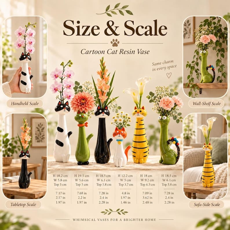 Cute Long Neck Cat Resin Vase For Playful Home Decor