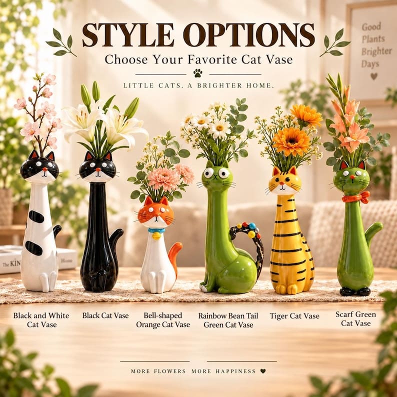 Cute Long Neck Cat Resin Vase For Playful Home Decor