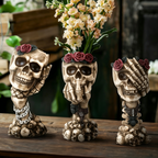 Three Wise Skulls Planter – Gothic Resin Succulent Pot & Halloween Decor