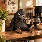 Grumpy Coffee Raven Figurine With Funny Morning Attitude