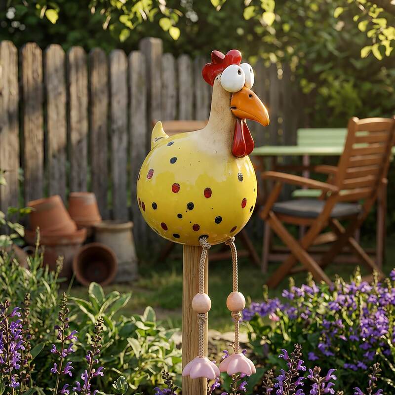 Statue de poulet à pattes pendantes – Décoration de jardin et de patio fantaisiste