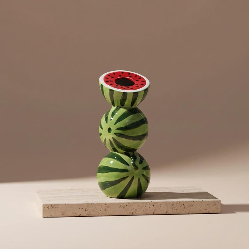 Vase en céramique Fruit Stack – Décoration d'intérieur ludique orange, citron, pastèque et fraise