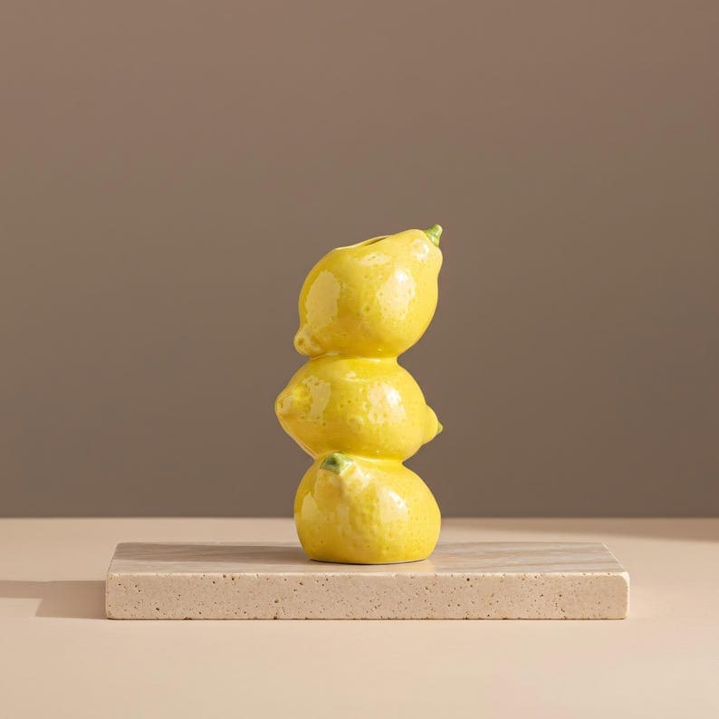 Vase en céramique Fruit Stack – Décoration d'intérieur ludique orange, citron, pastèque et fraise