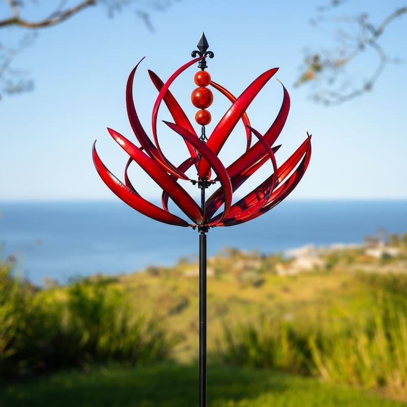 Lotus Metal Wind Spinner Garden Stake