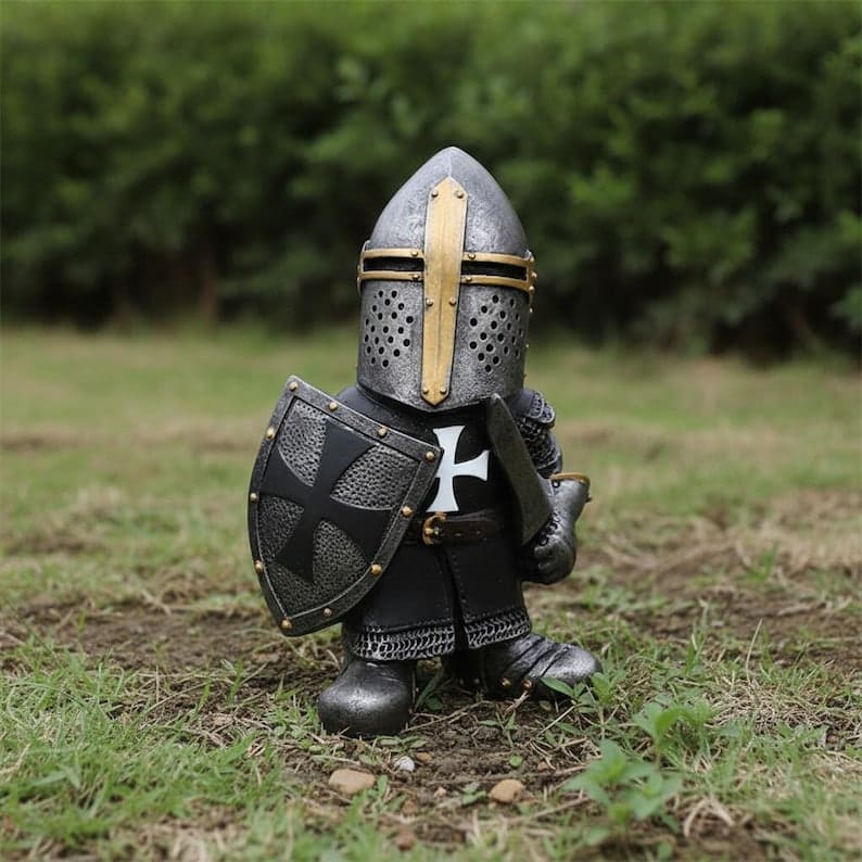 Knight Garden Gnome Statue – Medieval Fantasy Outdoor Yard Decor