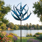 Lotus Metal Wind Spinner Garden Stake