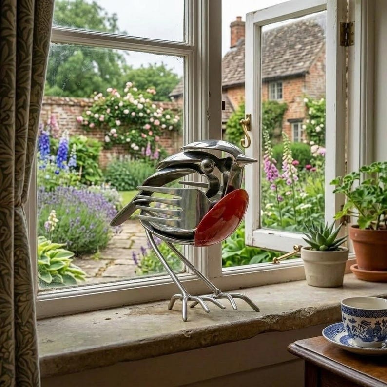 Handcrafted Metal Robin Sculpture