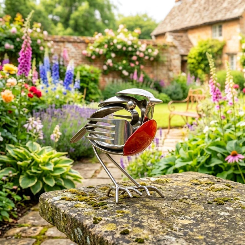 Handcrafted Metal Robin Sculpture
