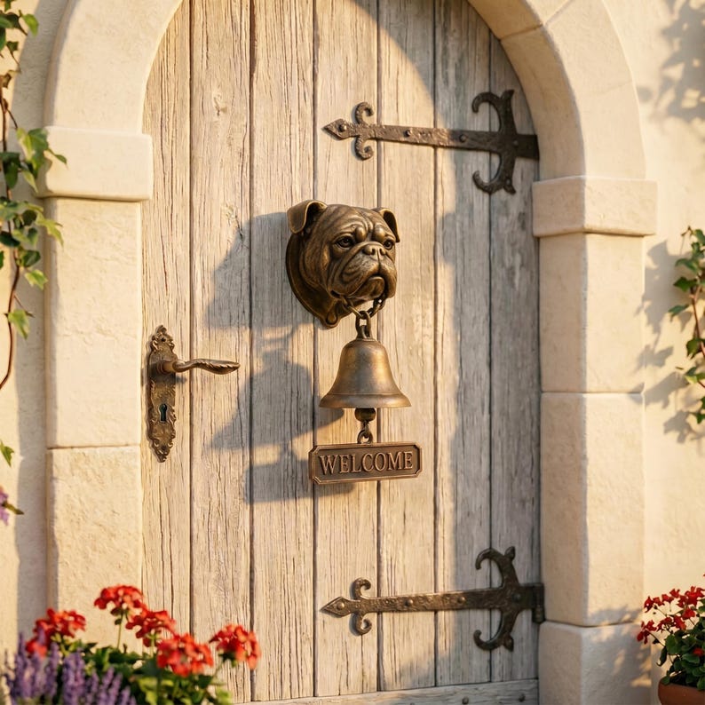 Vintage Dog Welcome Doorbell – Rustic Hanging Bell Garden Decor