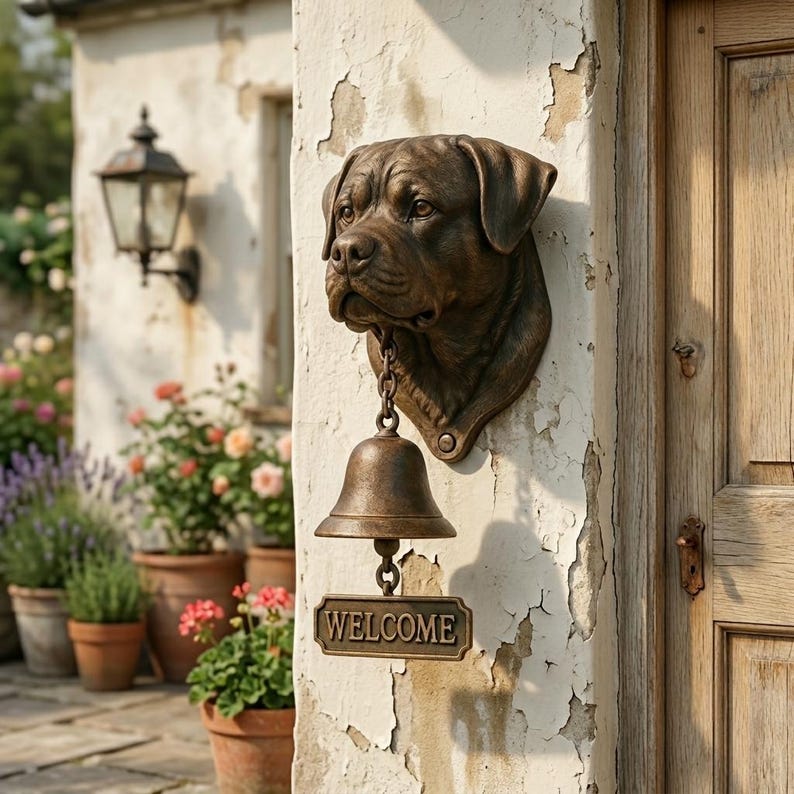 Vintage Dog Welcome Doorbell – Rustic Hanging Bell Garden Decor