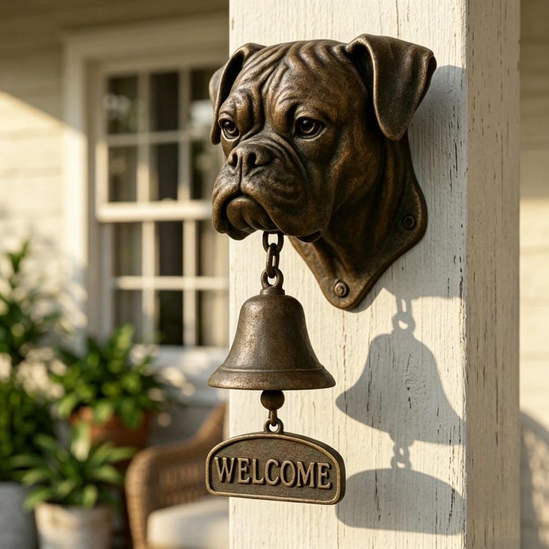 Vintage Dog Welcome Doorbell – Rustic Hanging Bell Garden Decor