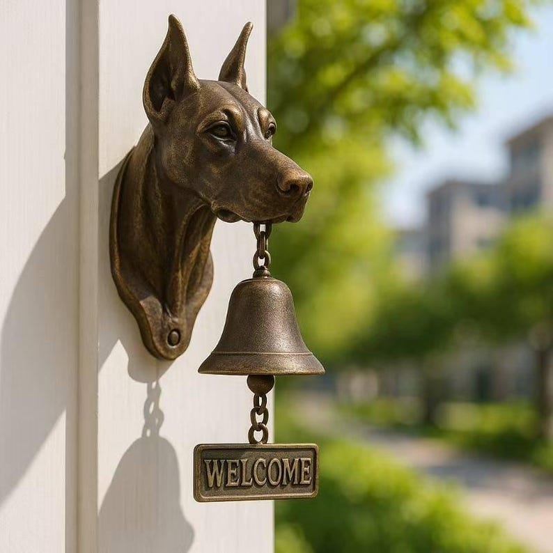 Vintage Dog Welcome Doorbell – Rustic Hanging Bell Garden Decor