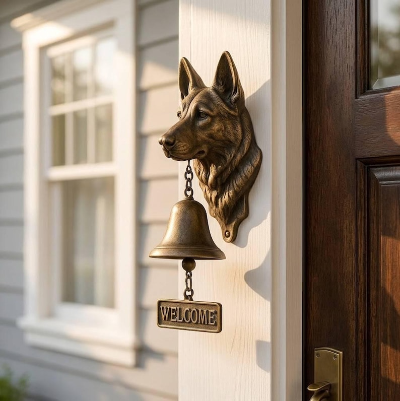 Vintage Dog Welcome Doorbell – Rustic Hanging Bell Garden Decor