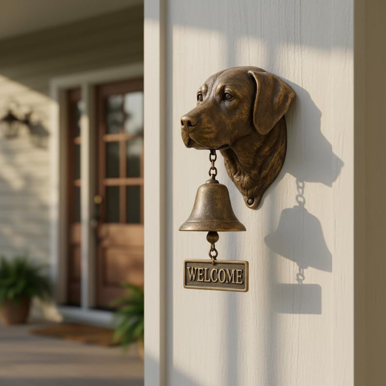 Vintage Dog Welcome Doorbell – Rustic Hanging Bell Garden Decor