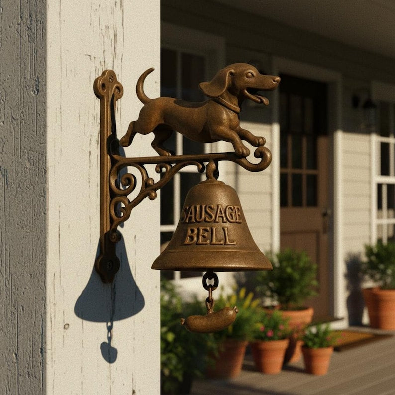 Vintage Dog Welcome Doorbell – Rustic Hanging Bell Garden Decor