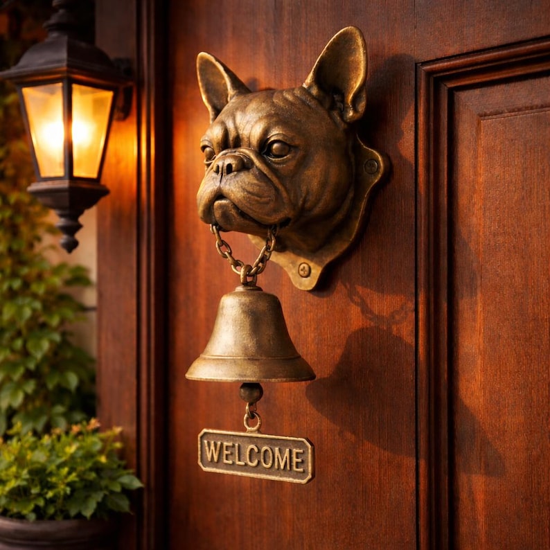 Vintage Dog Welcome Doorbell – Rustic Hanging Bell Garden Decor