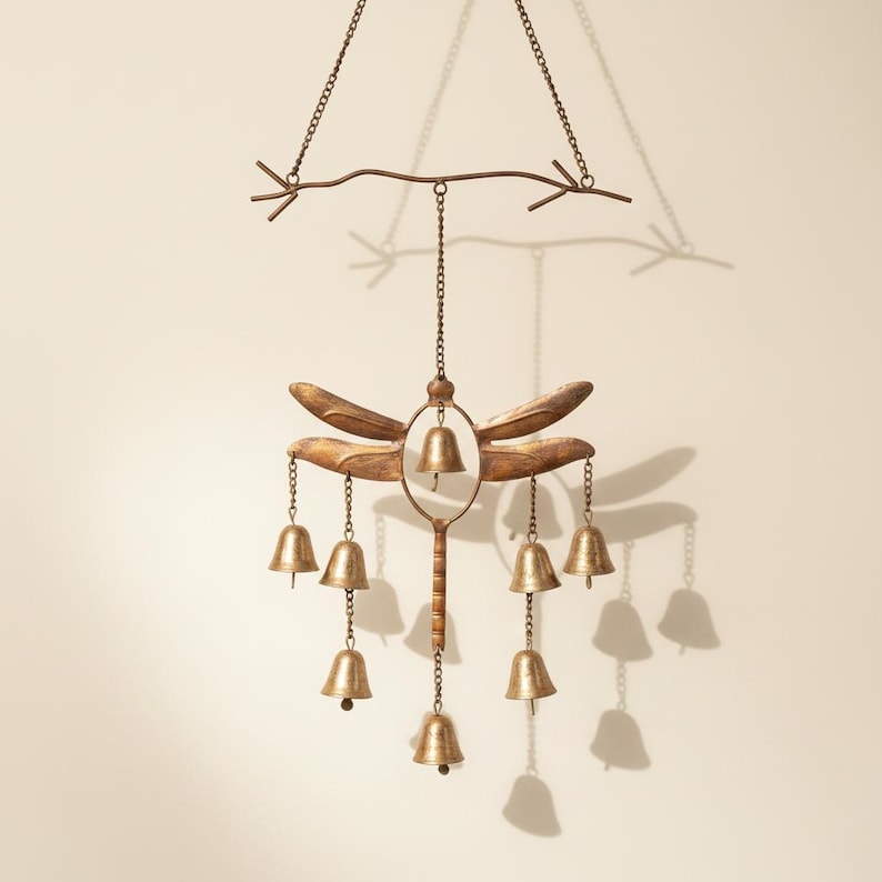 Dragonfly Wind Chime with Bells – Handcrafted Metal Garden Hanging Decor