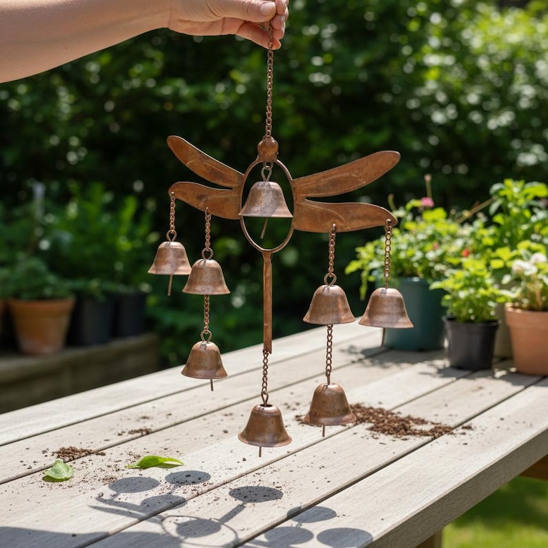 Dragonfly Wind Chime with Bells – Handcrafted Metal Garden Hanging Decor