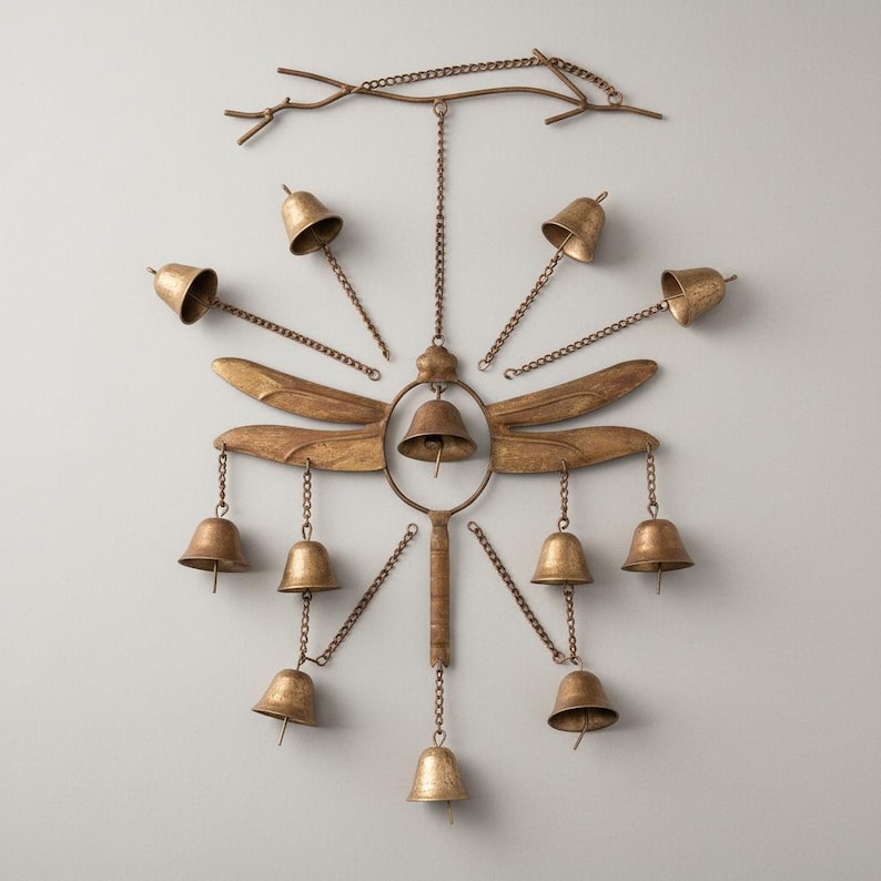 Dragonfly Wind Chime with Bells – Handcrafted Metal Garden Hanging Decor