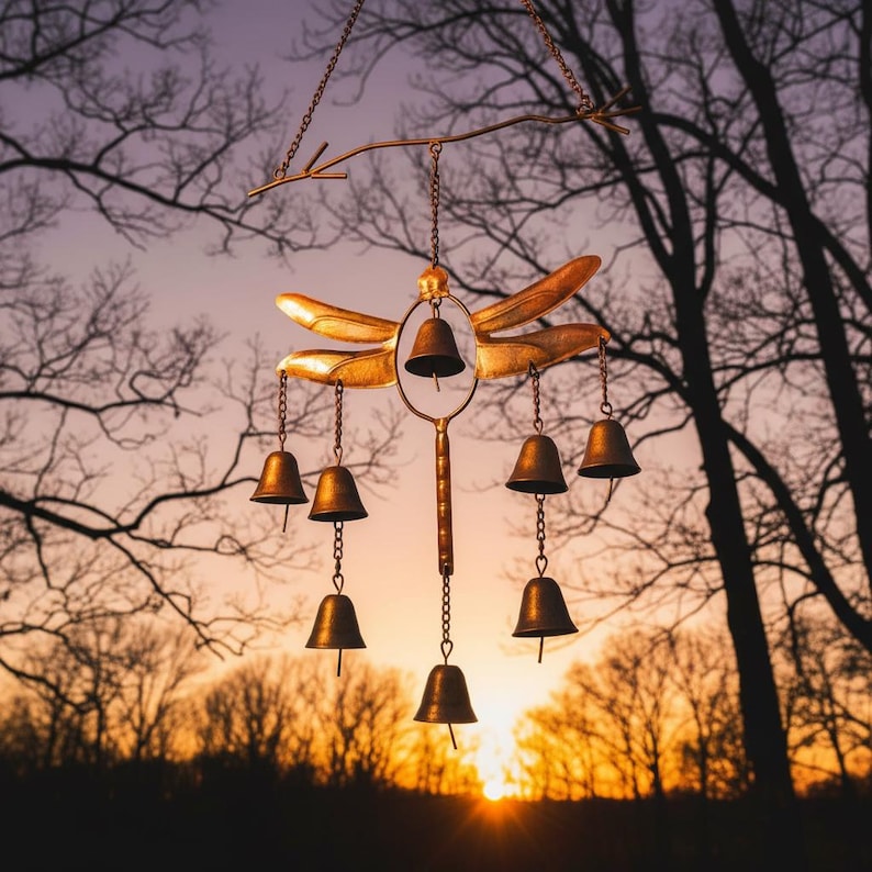 Dragonfly Wind Chime with Bells – Handcrafted Metal Garden Hanging Decor