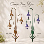 Triple Bluebell Wind Bell Garden Stake – Rustic Metal Flower Yard Art & Outdoor Chime Decor