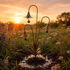 Triple Bluebell Wind Bell Garden Stake – Rustic Metal Flower Yard Art & Outdoor Chime Decor