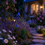 Triple Bluebell Wind Bell Garden Stake – Rustic Metal Flower Yard Art & Outdoor Chime Decor