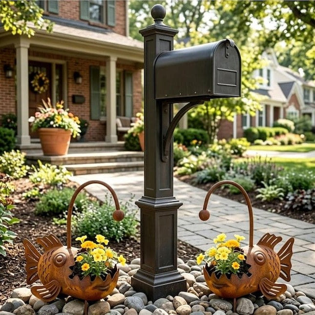 Rustic Metal Angler Fish Planter – Whimsical Coastal Garden Flower Pot